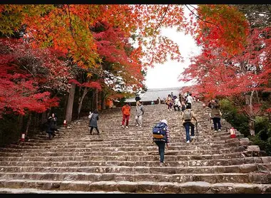 Les escaliers de pierre menant au temple Jingo-ji