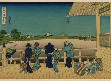 Gohyaku-rakanji Sazaido. Print n°7 from the Thirty-six views of Mount Fuji series