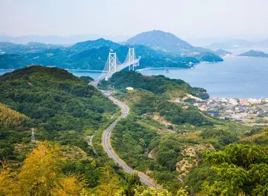 Hiroshima cycling The coastal road of the Shimanami kaido journey near Hiroshima
