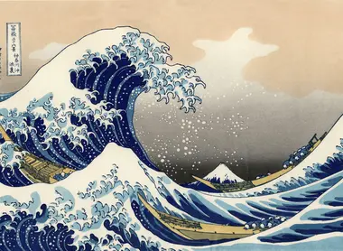 La Grande Vague de Kanagawa, l'une des "Trente-six vues du Mont Fuji", du peintre japonais Katsushika Hokusai La Grande Vague de Kanagawa, l'une des "Trente-six vues du Mont Fuji", du peintre japonais Katsushika Hokusai