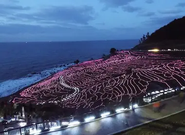 Les rizières en terrasse "Senmaida", illuminées de nuit Les rizières en terrasse "Senmaida", illuminées de nuit