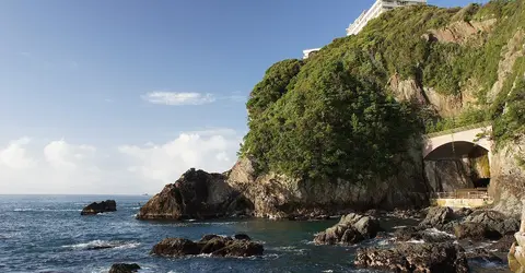 Rotenburo of Hotel Urashima in Nachikatsuura, inside a large natural cave that has been eroded by the sea