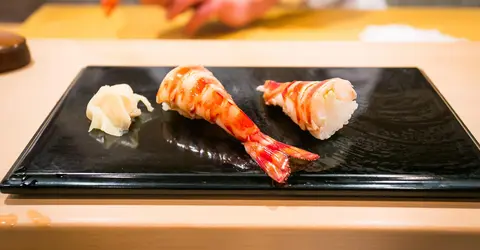 Shrimp Sushi from Sukiyabashi Jiro Restaurant in Tokyo Shrimp Sushi from Sukiyabashi Jiro Restaurant in Tokyo