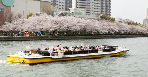 Promenade en bateau, le long du parc Kema sakuranomiya à Osaka Promenade en bateau, le long du parc Kema sakuranomiya à Osaka