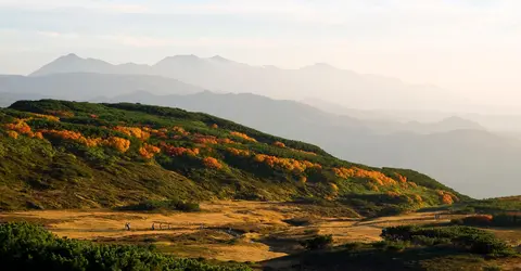 Coucher de soleil dans le parc Daisetsuzan à Hokkaido.