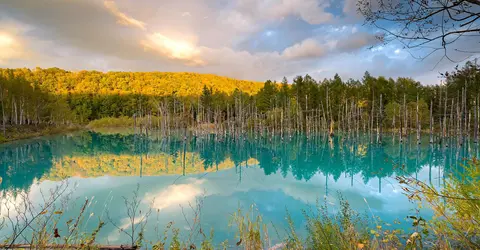 L'étang bleu de Biei à l'automne L'étang bleu de Biei à l'automne
