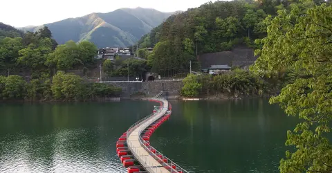 Floating bridge on Okutama Lake