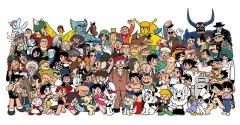Osamu Tesuka et sa galerie de personnages. Osamu Tesuka et sa galerie de personnages.