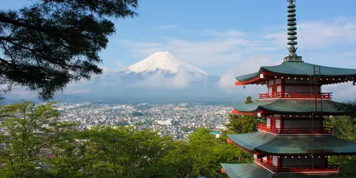 Pagoda with Mt Fuji in the background. 