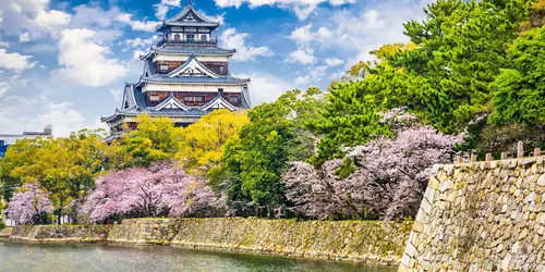 japan tours for families Hiroshima castle, famous for cherry blossom