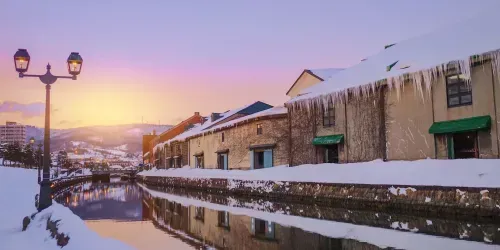Bacino del fiume Otaru in inverno a Hokkaido