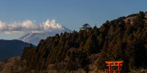 hakone lake ashi tori shrine mount fuji view