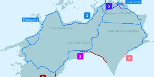 Map showing valid train routes and areas for the All Shikoku Rail Pass.