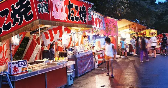 The street food stands of a festival