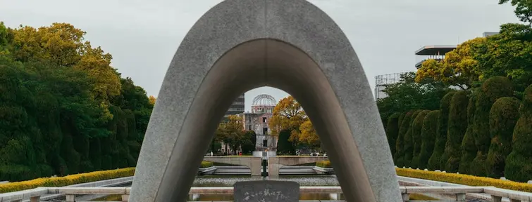 Memorial with flowers at Hiroshima Peace Memorial Park