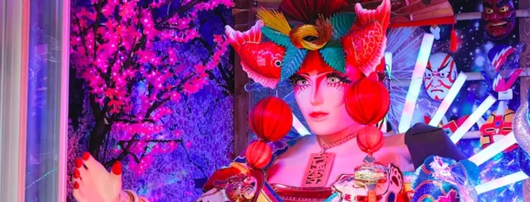 Robot in a bright costume. 