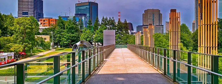Walkway over green park area in Roppongi