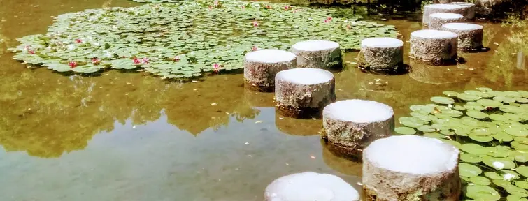 Stepping stones over a pond at Heian Jingu Shrine