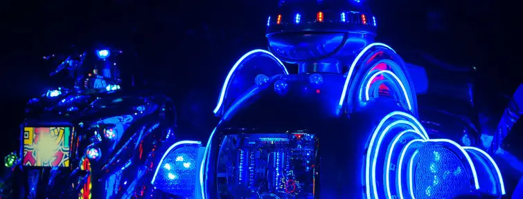 Neon lights of a robot at the Robot Restaurant Shinjuku