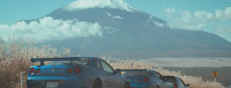 Japanese car in front of Mount Fuji