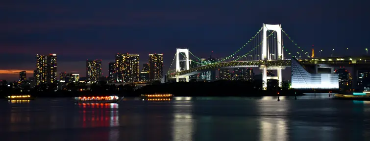 Odaiba - Tokyo bay by night and Rainbow bridge  Odaiba - Tokyo bay by night and Rainbow bridge