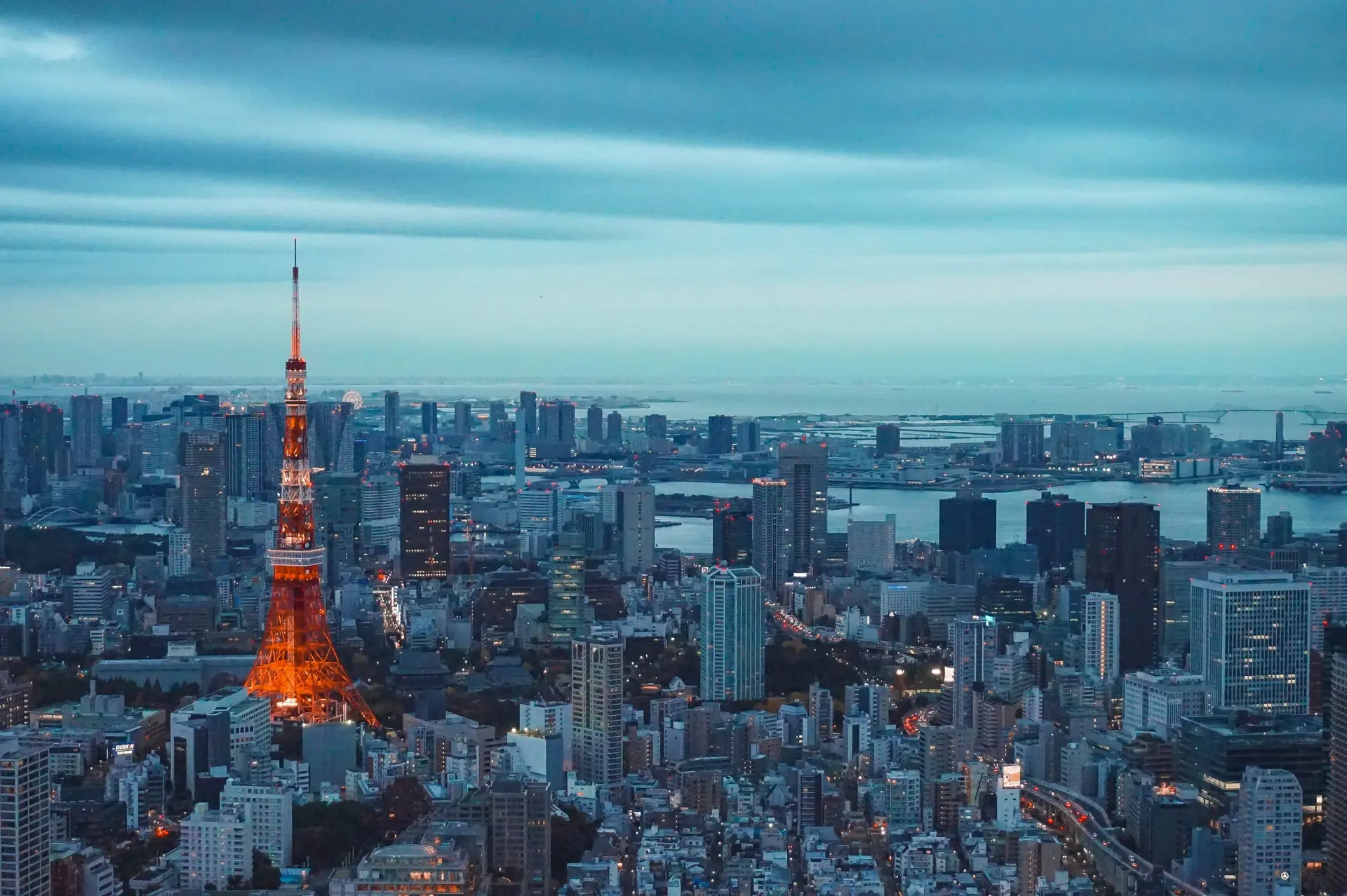 Tokyo skyline in the evening.